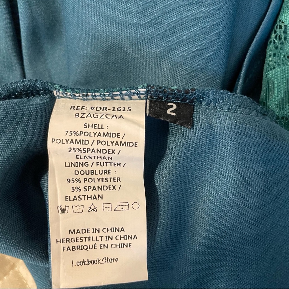 Green/Teal Lace Wrap Dress - Picture 8 of 9